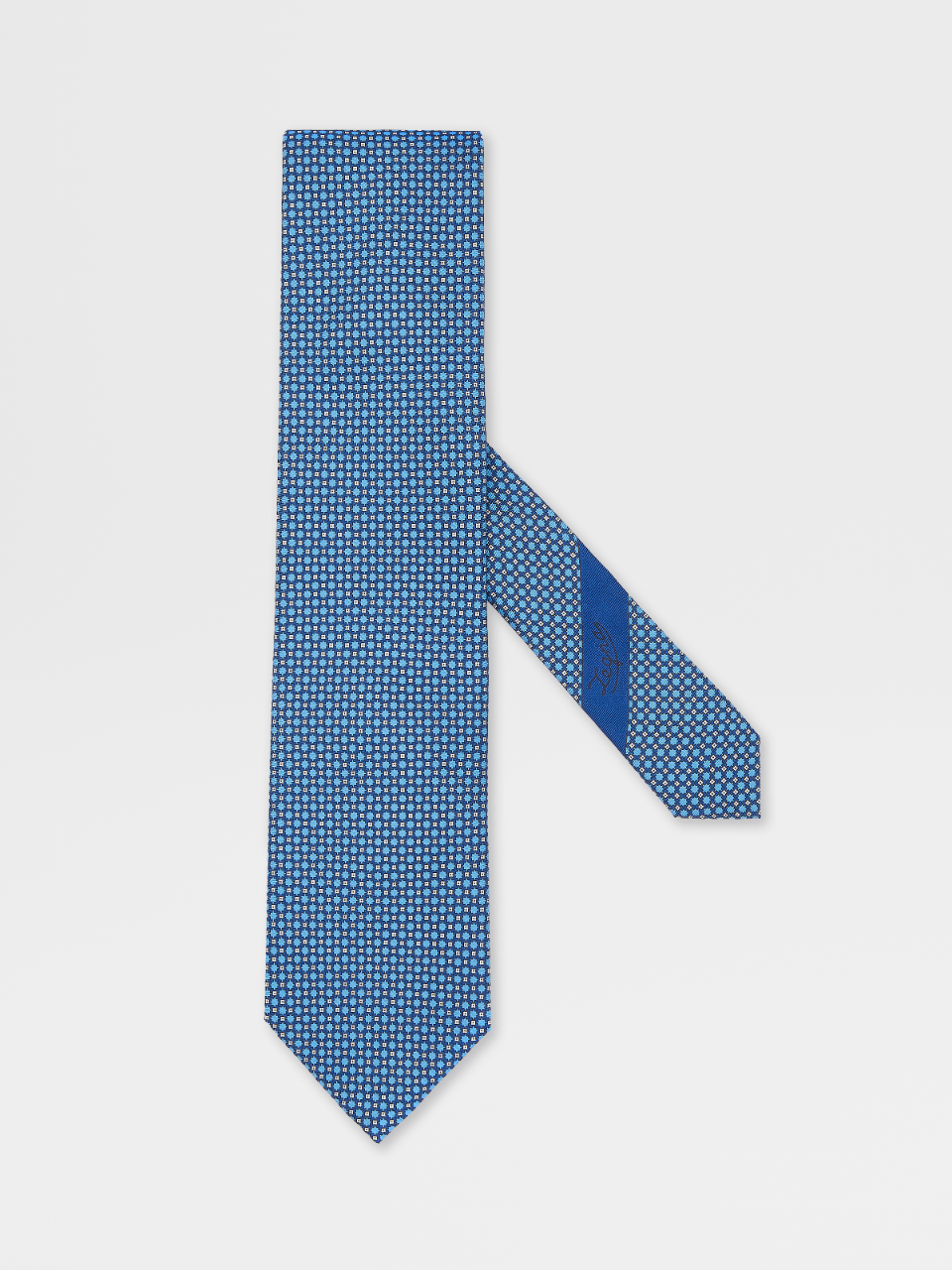 印花浅蓝色桑蚕丝领带